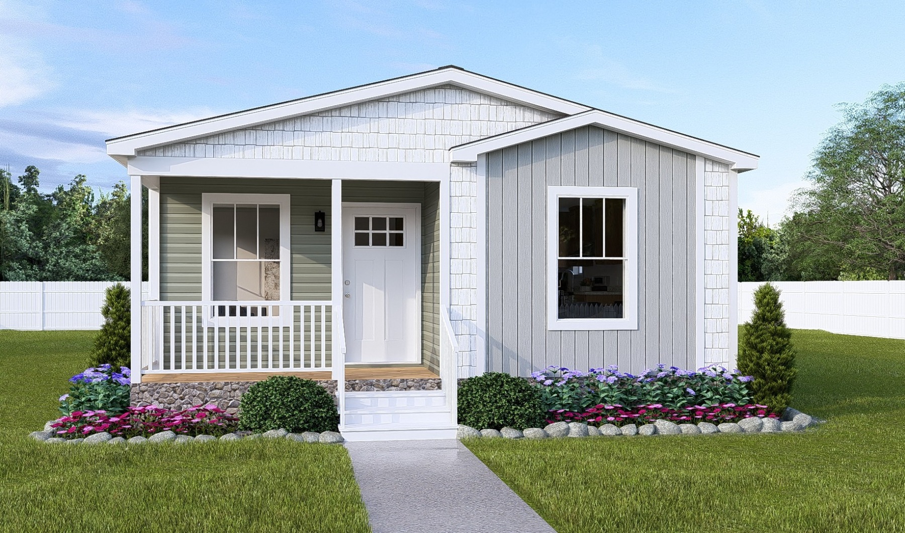 white single story house